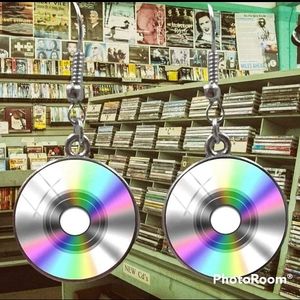 Colorful CD glass convex earrings.